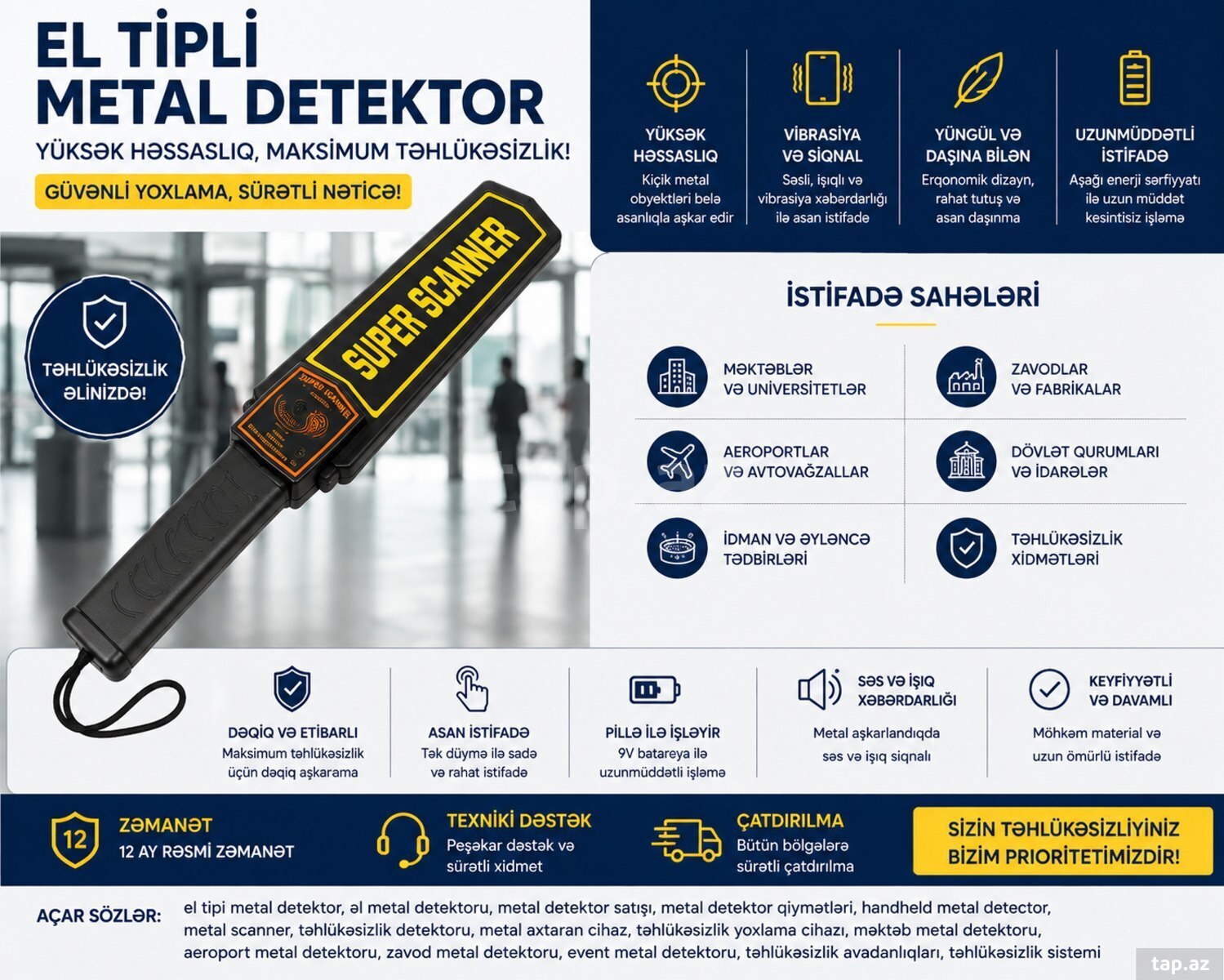 Əl tipli metal detektor Super scaner 5000 Əl tipli metal detektor Super scaner 5000