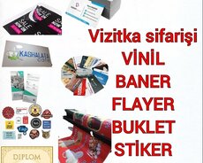 Vizitka sifarişi, Vinil, banner, Stiker